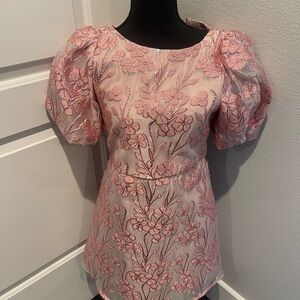 GB girls Pink Floral Embroidered Puff-Sleeve Dress